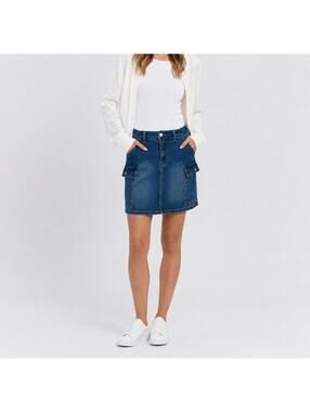 NWT Six Fifty Kyra Cargo Denim Mini Skirt Dark Wash Size XS